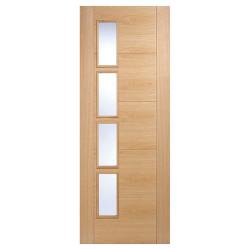 LPD Vancouver 4 Light Offset Clear Glazed Pre-Finished Solid Internal Door - 1981 x 762 x 35mm - Oak