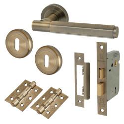 Altro Antique Brass Hexagonal 3 Lever Sashlock Door Handles on Rose Pack - Juno Range