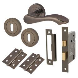Touchpoint Black Nickel Scroll 3 Lever Sashlock Door Handle on Rose Pack - Scarlett Range