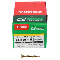 TIMCO C2 Strong-Fix Pozi Double Countersunk Wood Screws - 3.5 x 30mm - Yellow Zinc - Pack of 200