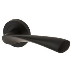 Touchpoint Matt Black Door Handles on Round Rose - Ariel Range