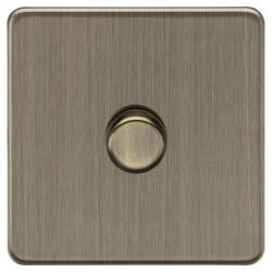 Knightsbridge 5-150W 1 Gang 2 Way Push On/Off Rotary Flat Intelligent LED Dimmer Switch - Ant Brass