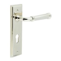 Burlington by Frelan Polished Nickel Fire Rated DIN Euro Lock Door Handles - Highgate - 200 x 55mm