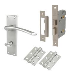 Touchpoint Satin Chrome Bathroom Lock Door Handles Pack - Rimini Range