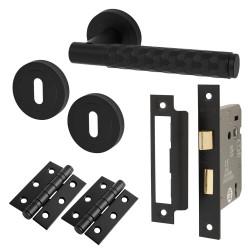 Altro Matt Black Honeycomb 3 Lever Sashlock Door Handles on Rose Pack - Cara Range