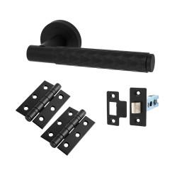 Altro Matt Black Diamond Latch Door Handles on Rose Pack - Luna Range
