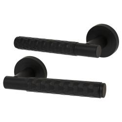 Altro Matt Black Honeycomb Door Handles on Round Rose - Cara Range