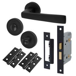 Altro Matt Black Bathroom Lock Door Handles on Rose Pack - Ivy Range