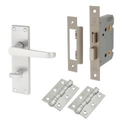 Touchpoint Satin Chrome Budget Straight Bathroom Lock Door Handles Pack - Mia Range