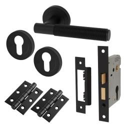 Altro Matt Black Reeded Euro Lock Door Handles Pack - Lily Range