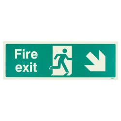 Altro Photoluminescent Fire Exit Running Man Arrow Down Right Sign - 450 x 150mm - Rigid Plastic