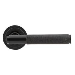 From The Anvil Aged Bronze Knurled Door Handles on Round Art Deco Rose - Brompton Range
