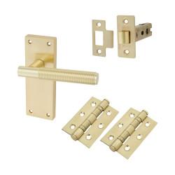Altro Satin Brass Reeded Latch Door Handles Pack - Lily Range