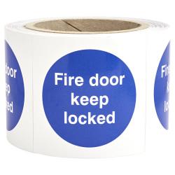 Altro Self Adhesive Vinyl Labels - Fire Door Keep Locked - 80 x 80mm - Roll of 250
