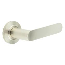 Burlington by Frelan Satin Nickel Fire Rated Door Handles on Round Chamfered Rose - Kensington Range