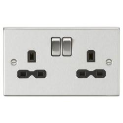 Knightsbridge 13A 2 Gang DP Switched Socket with Twin Earths - Brushed Chrome with Black Insert