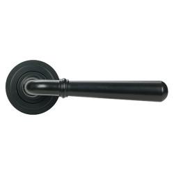 From The Anvil Matt Black Door Handles on Round Art Deco Rose - Newbury Range
