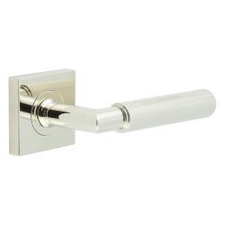 Burlington by Frelan Polished Nickel Knurled Fire Rated Door Handles on Square Rose - Piccadilly Range
