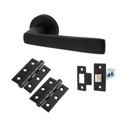 Altro Matt Black Latch Door Handles on Rose Pack - Ivy Range