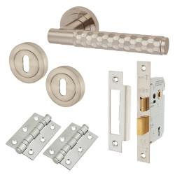 Altro Satin Nickel Honeycomb 3 Lever Sashlock Door Handles on Rose Pack - Cara Range