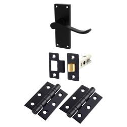 Touchpoint Matt Black Budget Scroll Latch Door Handles Pack - Short Plate
