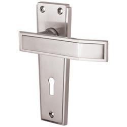 Jedo Satin Chrome Keyhole Door Lock Handles - Deco Range - 153 x 50mm