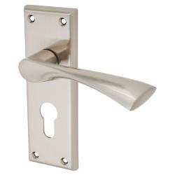 Serozzetta by Carlisle Brass Satin Nickel Euro Lock Door Handles - Venti Range - 150 x 50mm