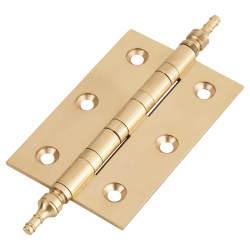 Finial Washered Butt Door Hinge - 75 x 50 x 2mm - Polished Brass - Pair