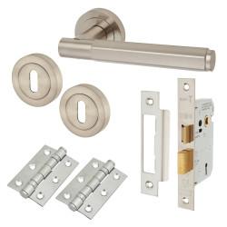 Altro Satin Nickel Hexagonal 3 Lever Sashlock Door Handles on Rose Pack - Juno Range