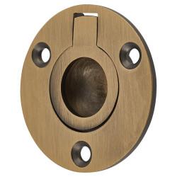 Altro Round Flush Ring Cabinet Pull Handle - 45mm Diameter - Antique Brass