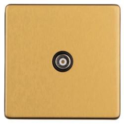 Eurolite Concealed 1 Gang Screwless Flat Plate Isolated TV Coaxial Socket - Satin Brass/Black
