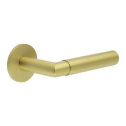 CRES by Frelan Satin Brass Sprung Fire Rated Door Handles on Round Rose - CR-102 Range