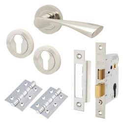 Touchpoint Polished Nickel Euro Lock Door Handles on Rose Pack - Ariel Range