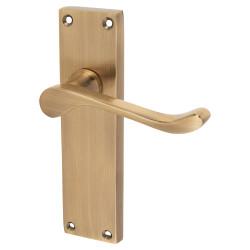 Touchpoint Antique Brass Victorian Scroll Latch Door Handles - 155 x 42mm