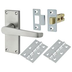 Touchpoint Satin Chrome Budget Straight Latch Door Handles Pack - Short Plate