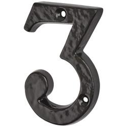 Olde Forge 76mm Screw Fix Door Numeral - 3 - Metalized Antique Black Iron