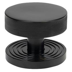 From The Anvil Brompton Black Round Knurled Centre Door Knob on Beehive Rose - 90mm Rose Diameter