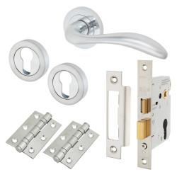 Altro Satin Chrome Euro Lock Door Handles on Rose Pack - Sussex Range