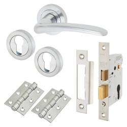 Touchpoint Satin Chrome Euro Lock Door Handles on Rose Pack - Eloise Range