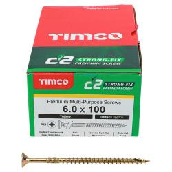 TIMCO C2 Strong-Fix Pozi Double Countersunk Wood Screws - 6.0 x 100mm - Yellow Zinc - Pack of 100