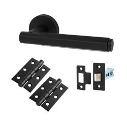 Altro Matt Black Hexagonal Latch Door Handles on Rose Pack - Juno Range