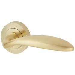Touchpoint Satin Brass Door Handles on Round Rose - Morgan Range