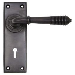 From The Anvil Aged Bronze Reeded Keyhole Lock Door Handles - 152 x 50mm