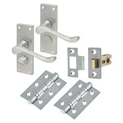 Touchpoint Polished Brass Victorian Scroll Privacy Latch Door Handles Pack - Short Plate