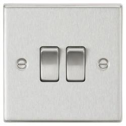 Knightsbridge 10AX 2 Gang 2 Way Square Edge Plate Light Switch - Brushed Chrome