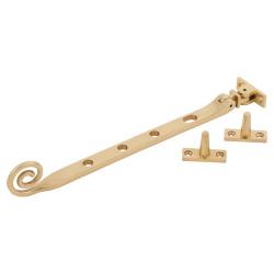 Hampstead Open Curl Casement Window Stay - 10"/250mm Length - Polished Brass
