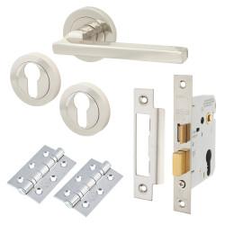 Touchpoint Polished Nickel Euro Lock Door Handles on Rose Pack - Lexi Range