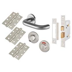 Touchpoint Satin Stainless Steel 19mm Return to Door Bathroom Lock Door Handles on Rose Pack