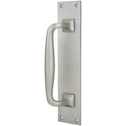 Altro Satin Aluminium Brewery Offset Door Pull Handle on Plate - Screw Fix - 305 x 63mm