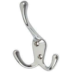Altro Tri-Pattern Hat & Coat Hook - 100 x 70mm - Polished Chrome - Pack of 5
